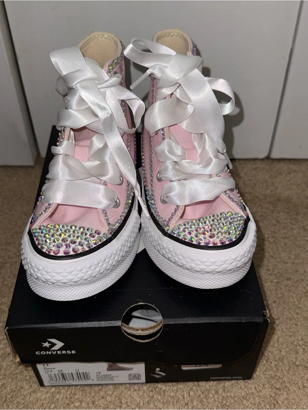 NWT Custom Bling Converse Chuck Taylor High Tops | Kids Size 11 | Pink | Rhinest